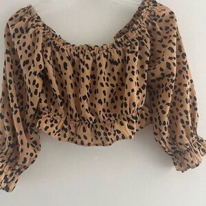 Forever 21 Crops Top women Medium V neck knit long sleeve polka print